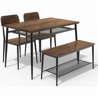 A mesa de jantar e o banco rústicos retangulares do Midcentury ajustaram-se com 4 cadeiras