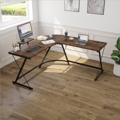 Mesa em forma de L de canto reversível Brown do computador para o escritório domiciliário
