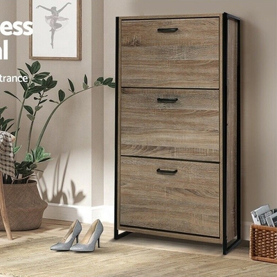 Organizador de madeira Cabinet For Home de Flip Down Shoe Rack Furniture de 3 séries do MDF