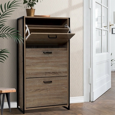 Organizador de madeira Cabinet For Home de Flip Down Shoe Rack Furniture de 3 séries do MDF
