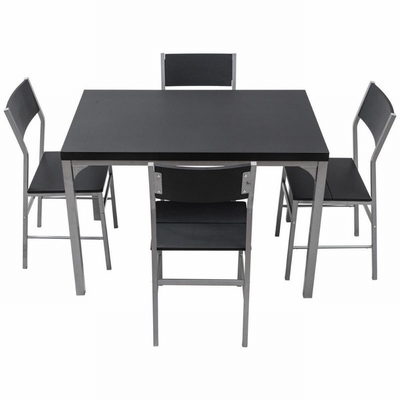 A mesa de jantar preta de madeira da casa ajustou 4 cadeiras de Seater com quadro do metal