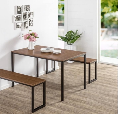 a mesa de jantar de madeira e a cadeira do MDF da brecha da cozinha 3pcs ajustaram-se com dois bancos
