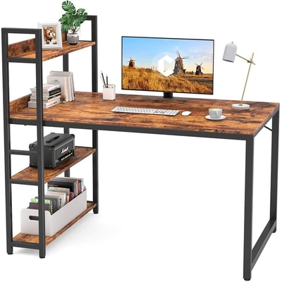Tabela de trabalho em forma de L em forma de L de madeira de aço da mesa de escritório com prateleiras do armazenamento