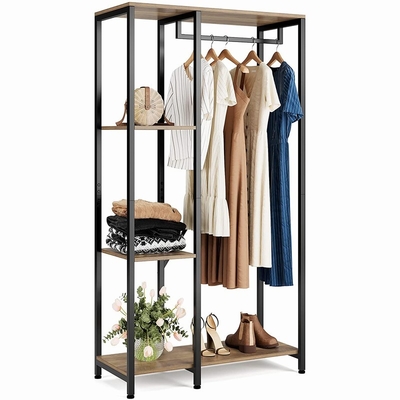 Vestuário rústico Hall Tree For Bedroom Apartment das cremalheiras do armazenamento da roupa da madeira de metal