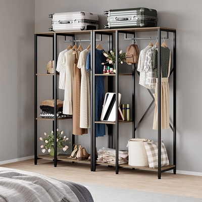 Vestuário rústico Hall Tree For Bedroom Apartment das cremalheiras do armazenamento da roupa da madeira de metal