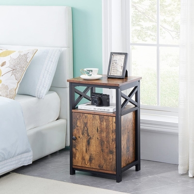 Madeira industrial Nightstand do MDF Brown do armário da cabeceira do quadro do metal