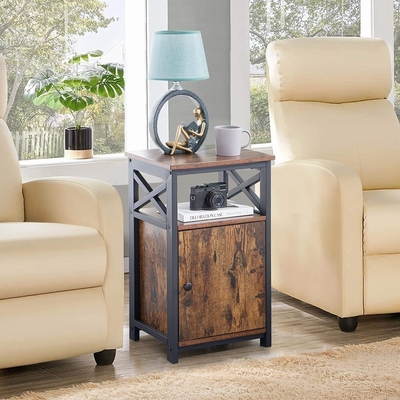 Madeira industrial Nightstand do MDF Brown do armário da cabeceira do quadro do metal