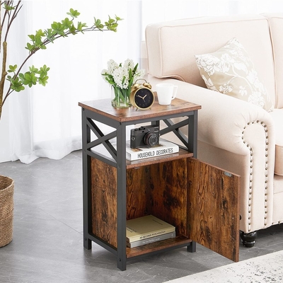 Madeira industrial Nightstand do MDF Brown do armário da cabeceira do quadro do metal