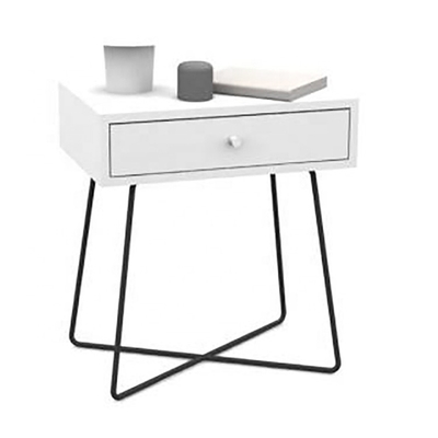 O lado moderno geométrico de Nightstands da tabela de cabeceira da madeira da cruz do metal apresenta para o quarto