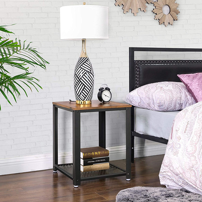 Madeira e metal industriais pequenos de Nightstand do estilo do Oem Brown
