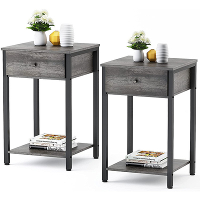 Estilo personalizado Nightstands Gray Wood da casa da quinta do quadro do metal