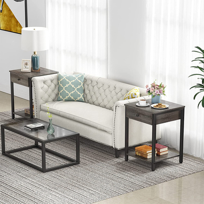 Estilo personalizado Nightstands Gray Wood da casa da quinta do quadro do metal
